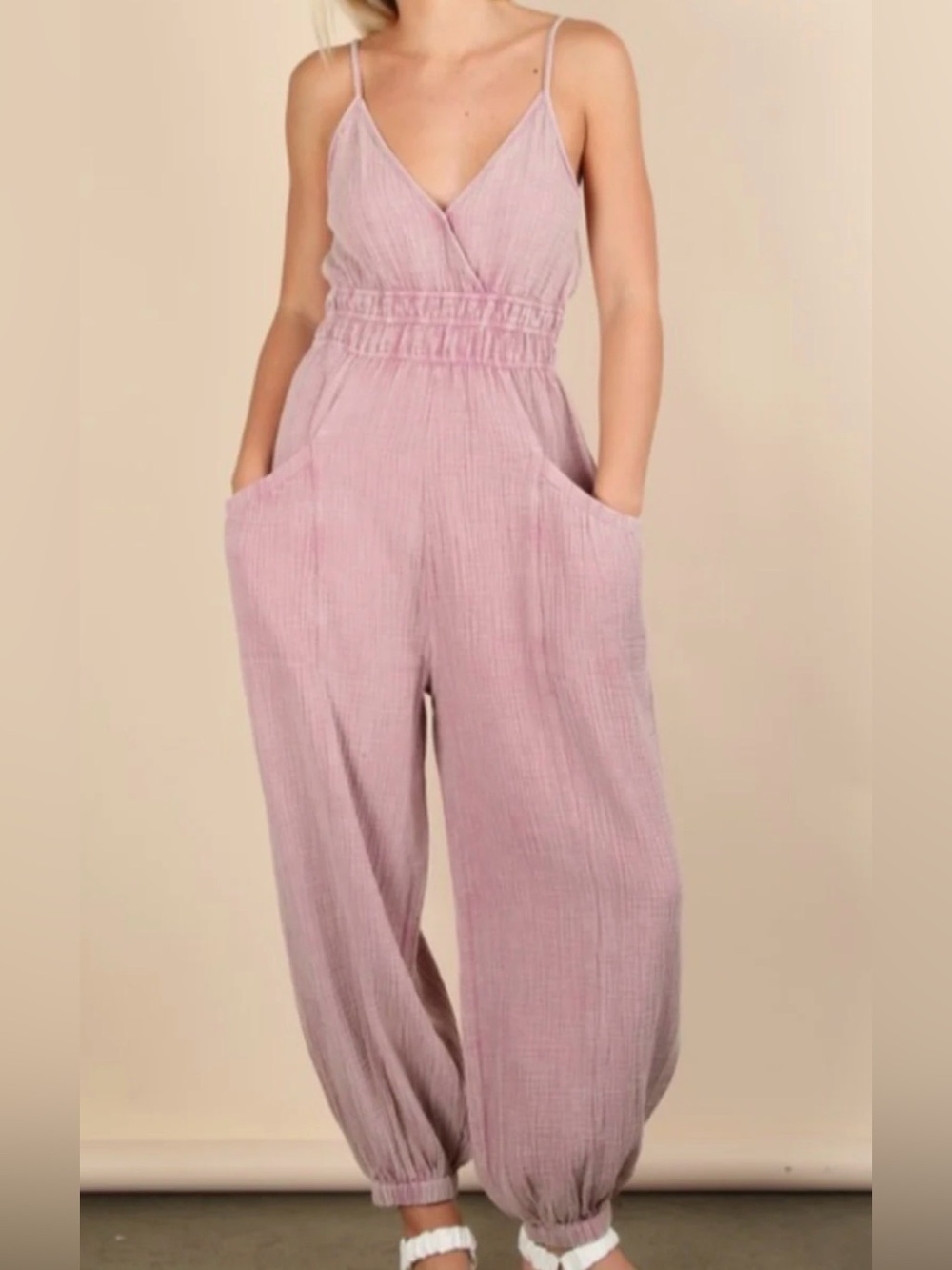Charcoal Wide-Leg Jumpsuit with Smocked Waist